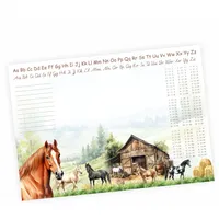 A3 Schreibtischunterlage Pferde Pony mit kleinem 1x1 und Alphabet Notizblock 50 Blatt Malunterlage Papier 50 Blatt Kinder Mädchen Schreibtisch Auflage