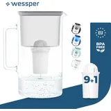 Wessper Wasserfilterkanne Aus Glas 3 L Grau Kompatibel Mit Brita Classic -wasserfilterkartuschen | Inklusive 10 Wasserfilter-kartusche - Grau