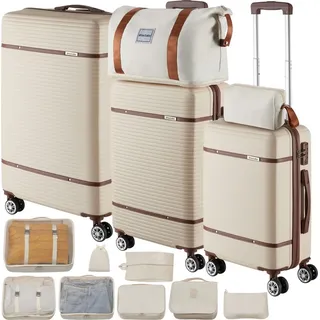 Tectake Reisekofferset, 13-teilig, Hartschalen aus robustem ABS-Kunststoff - Creme