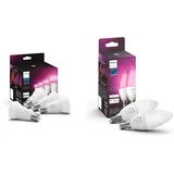 Philips Hue White & Color Ambiance E27 LED Leuchten 4-er Pack & White & Color Ambiance E14 Lampe Doppelpack 2x320lm, dimmbar