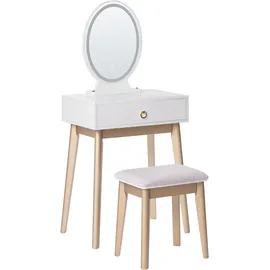 Beliani Schminktisch mit Spiegel und Hocker Rosey Led Weiß