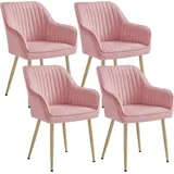 SONGMICS Esszimmerstuhl (4 St), 4er Set, Küchenstuhl, Sessel, Samt, Polsterstuhl mit Armlehnen rosa