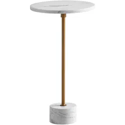 KADIMA DESIGN Beistelltisch Echter Marmor Metall 30x30x55,5 cm Anstelltisch Weiß Gold, Kleiner Abstelltisch Rund, Wohnzimmertisch Couch Modern, Marmortisch