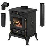 THUNDER® | MITRA | Ofen freistehender | Gusseisenofen | Holz | 7 kW - Schwarz