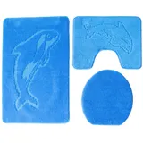 Ilkadim 3- teilig Badgarnitur 100x60cm Badset Delphin Stand-WC Badematten Badteppich (hellblau)