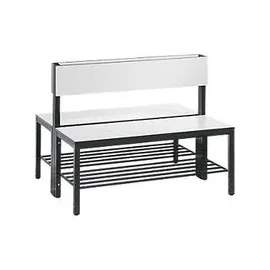 C+P Doppelseitige Sitzbank mit Rückenlehne, Basic Plus, H796xB1000xT760mm, Gestell Schwarzgrau / Dekor Weiß (8060-410)