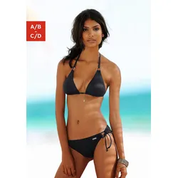 Triangel-Bikini-Top LASCANA "Italy", Damen, Gr. 34, Cup C/D, schwarz, Microfaser, Polyamid, Microfaser, unifarben, Bikini-Oberteile, mit Zierringen