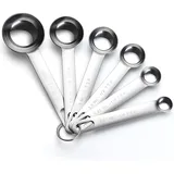 Aoosy 6-teiliges Messlöffel-Set Edelstahl runder robuster Spiegel, poliert 1/8 TSP, 1/4 TSP, 1/2 TSP, 1 TSP, 1/2 TBLS & 1 TBLS Messlöffel zum Backen von Speisen Silber