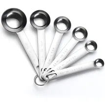 Aoosy 6-teiliges Messlöffel-Set Edelstahl runder robuster Spiegel, poliert 1/8 TSP, 1/4 TSP, 1/2 TSP, 1 TSP, 1/2 TBLS & 1 TBLS Messlöffel zum Backen von Speisen Silber