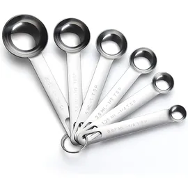 Aoosy 6-teiliges Messlöffel-Set Edelstahl runder robuster Spiegel, poliert 1/8 TSP, 1/4 TSP, 1/2 TSP, 1 TSP, 1/2 TBLS & 1 TBLS Messlöffel zum Backen von Speisen Silber