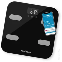 Körper-Analyse-Waage MEDISANA "BS 602", grau, PersonenwaagenB:31cm H:2,5cm T:31cm, Glas, Kunststoff, Waage misst Körperwerte & sendet Daten via Bluetooth zu VitaDock+, B:31cm H:2,5cm T:31cm