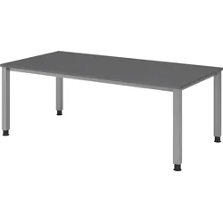 bümö manuell höhenverstellbarer Schreibtisch 200x100 cm in Graphit - PC Tisch höhenverstellbar & groß, höhenverstellbarer Tisch Büro, großer