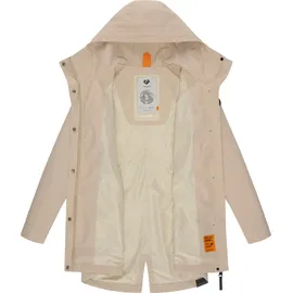 Ragwear leichter Damen Übergangsparka langer Regenmantel wasserdicht und atmungsaktiv mit großer Kapuze Begonia YOUMODO Sand Gr.