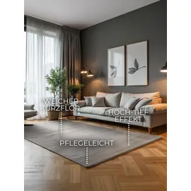 ELLE Decoration Design Teppich Dolomite - Moderner Wohnzimmerteppich, Kurzflor, Gestreiftes Muster, Weich, Glamourös, Glanz-Effekt für Wohnzimmer, Schlafzimmer, Flur - Creme Grau, 160x235cm