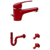 Wagner Waschtisch Bad Wasserhahn Armatur Siphon 2 Eckventile Rot
