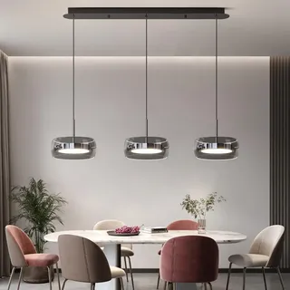 AHQX LED Pendelleuchte Kristall Glas Hängelampe Esstisch LED Hängeleuchte Höhenverstellbar Für Esszimmer Wohnzimmer, Vintage-Industriedesign Dimmbar Deckenleuchte(B-3 Lichter)