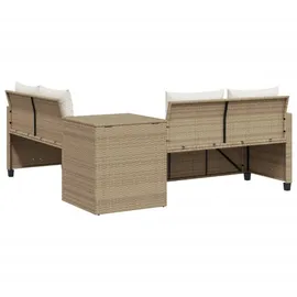 vidaXL Gartensofa in L-Form mit Tisch und Kissen Beige Poly Rattan