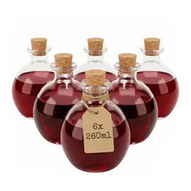 Relaxdays Glasflaschen mit Korken 6er Set 260 ml Transparent/Hellbraun