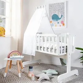 roba Babywiege Miffy® 40 x 90 cm aus Holz - Stubenwagen & Wiege - Bett Set komplett mit Feststellfunktion & textiler Ausstattung - Weiß/Grau