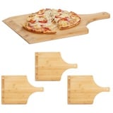 relaxdays Pizzaschieber 4 x Pizzaschaufel Bambus braun