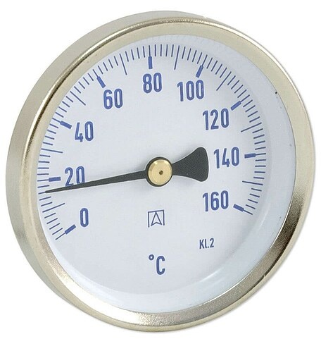 AFRISO Bimetall-Solar-Thermometer - Gehäuse Stahlblech verzinkt (Ø 63 mm), 1/2'' x 40 mm, Skala 0-160 °C, BLAU