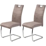 Hela Tische 2er Set Schwingstuhl, Küchenstuhl Flora II, Microfaser Vintage Beige, Rundrohrgestell verchromt, Lehne mit Griff