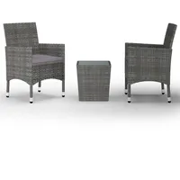 vidaXL 3-tlg. Bistro-Set Poly Rattan und Hartglas Grau