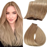 Fshine Echthaar Tressen 40cm Haartressen Echthaar zum Einnähen 50g Extensions Echthaar Tressen Schokoladenbraun bis Schmutzigblond Farbe BA10 14