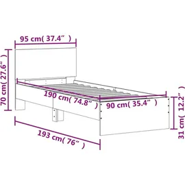 vidaXL Bettgestell mit Kopfteil und LED-Leuchten Weiß 90x190 cm