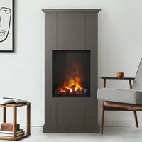 Noble Flame NEW ORLEANS [Stand-Elektrokamin Opti-myst]: Quarzgrau - Kieswanne mit weißen Steinen - Brennraum: Schwarz, pulverbeschichtet