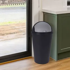 Spetebo XXL Abfalleimer mit Schiebedeckel schwarz - 50 L - Runder Mülleimer mit Kuppel Deckel recycelbar
