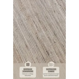 HANSE HOME "Dhaka Juteteppich", grau (grau,braun), B:80cm H:5mm L:200cm, Jute, Teppiche, Teppich, Läufer, handgewebt, Jute, Wolle, Natur, Wohnzimmer, Flur, Klassisch