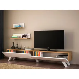 moebel17 Wohnwand Amerika weiß walnuss Nachbildung B/H/T: ca. 180x32x29 cm - Walnuss, Weiss