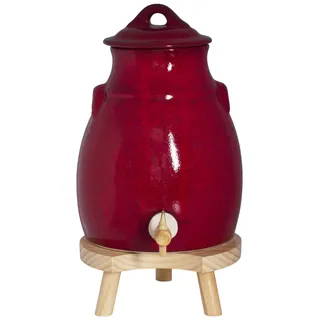 Essigkanne 3,5 l in Rot auf Holzsockel - 350 cl Rond Grès Table Passion