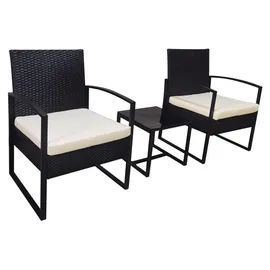 Happy Home 3tlg. Casual-Set Balkonset Sitzgruppe schwarzes Rattan mit Sitzkissen in beige