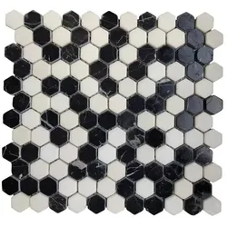 Premium Mosaik Stein schwarz und weiß 28x30 cm matt STMOSHEXW