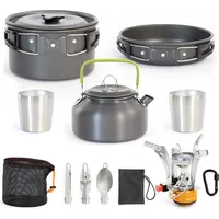 toboli Camping Geschirr Set 12 tlg. Kochgeschirr für Outdoor Kochausrüstung mit Wasserkocher