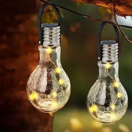 GLOBO Solarleuchte Edelstahl Glas Dämmerungssensor spritzwassergeschützt silber