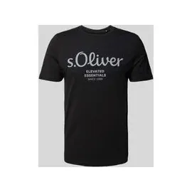 S.Oliver T-Shirt mit Label-Print, black, - Basic, Logoprint, Rundhals, Baumwolle Schwarz M