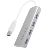 Icy Box IB-AC6401 4-fach USB 3.0 Hub mit integriertem USB-Kabel und Aluminium Gehäuse silber