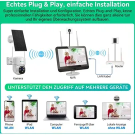 LuVision Dual WLAN PTZ Überwachungssystem mit LED Monitor 4MP Solar PTZ Überwachungskamera Mikrofon, Sirene, Smarte Nachtsicht 4 Kameras