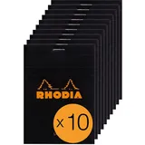 Rhodia 10x Block geheftet 8,5x12cm 80 Blätter liniert 80g, Schwarz, 126009C