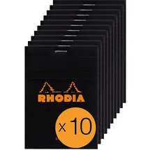 Rhodia 10x Block geheftet 8,5x12cm 80 Blätter liniert 80g, Schwarz, 126009C