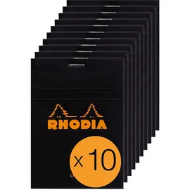 Rhodia 10x Block geheftet 8,5x12cm 80 Blätter liniert 80g, Schwarz, 126009C