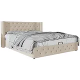 PHOEBE CAT Boxspringbett (Polsterbett, 160 x 200 cm Hydraulisches Funktionsbett), Doppelbett mit Bettkasten und Lattenrost, Samt, Gepolstertes Kopfteil beige 170 cm x 209 cm x 28 cm