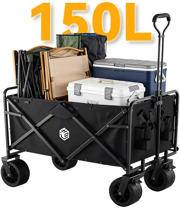 ochama Outdoor Campingwagen mit Lagern, faltbarer Bollerwagen für Selbstfahrer-Camping & Picknick, Anhänger, 150 L, Schwarz
