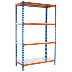 PROREGAL Schwerlastregal MID METAL SHARK | HxBxT 150x90x30cm | Fachlast 180kg | Blau-Orange | Regal Standregal Werkstattregal Lagerregal