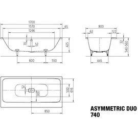 Kaldewei Asymmetric Duo Rechteckbadewanne 80 x 170 cm (740)