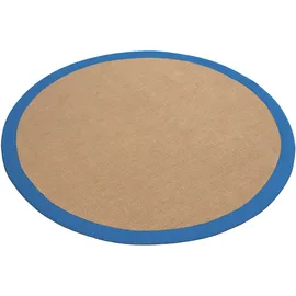 carpetfine Sisalteppich CARPETFINE "Sisal", blau, H:5mm Ø:80cm, Sisal, Teppiche, Sisalteppich, mit farbiger Bordüre, Anti-Rutsch Rückseite