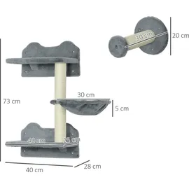 PawHut Katzen Kletterwand 4-teilig 40 x 28 x 73 cm grau